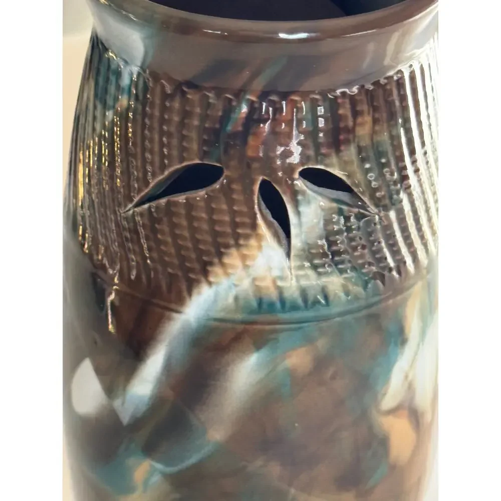 Art Pottery Vase Earth Tone Swirl Glaze Studio Ceramic Decor